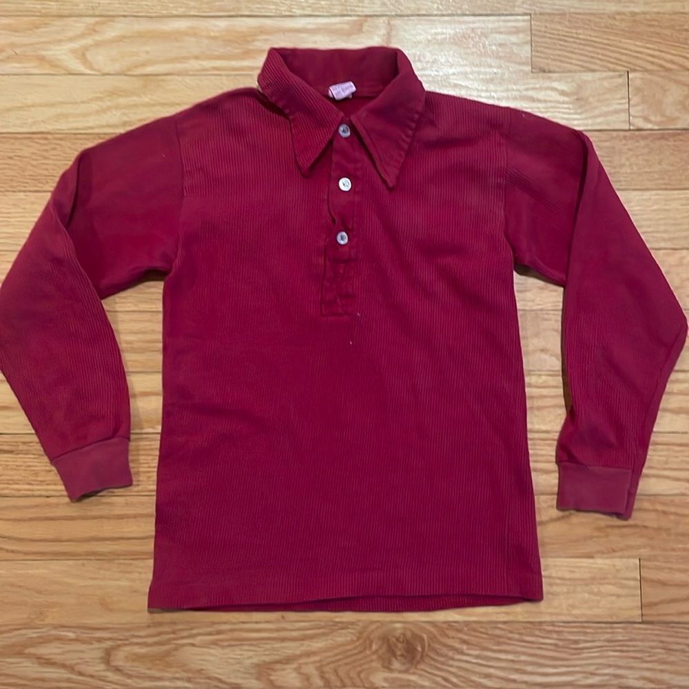 Vintage Donmoor knit long sleeve boys red maroon collar shirt top